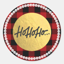 HO HO HO julpärlor Buffalo-ruta guld folie Runt Klistermärke