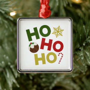 HO HO HO+Julpudding, godis, snöflingor Julgransprydnad Metall