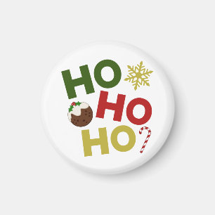 HO HO HO+Julpudding, godis, snöflingor Magnet