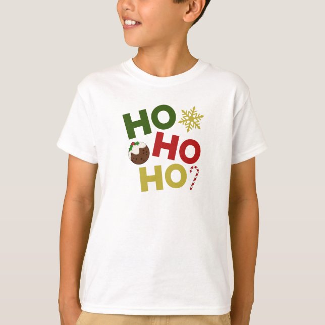 HO HO HO+Julpudding, godis, snöflingor T Shirt (Framsida)