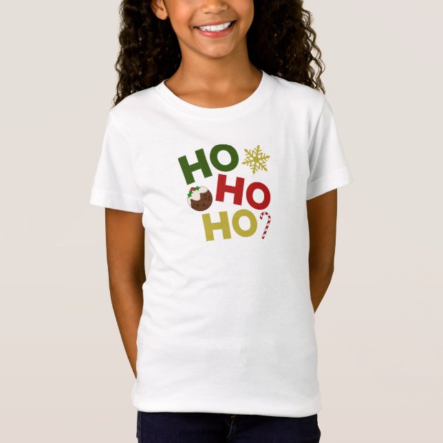 HO HO HO+Julpudding, godis, snöflingor T Shirt (Framsida)