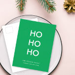 Ho Ho Ho | Julskare ljus Grönt enkel Helg Vykort<br><div class="desc">Enkelt,  snyggt "Ho Ho Ho"-vykort i grönt med en modernt,  minimalistisk typografi i vitt som lätt kan personlig med din egen hälsning,  familj namn och år under en trendig festsäsong!</div>