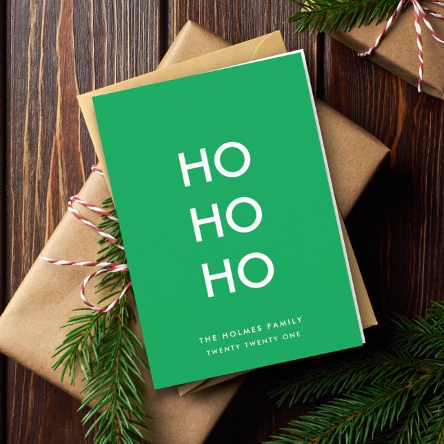 Ho Ho Ho | Julskare ljus Grönt enkel Helgkort (Skapare uppladdad)