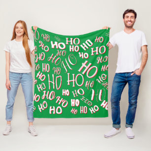 HO HO HO Jultext mönster vit grönt röd Fleecefilt