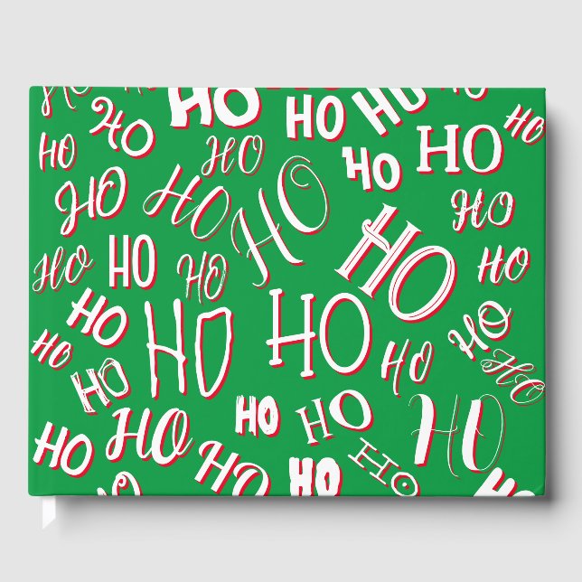 HO HO HO Jultext mönster vit grönt röd Gästböcker (Framsida)