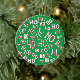 HO HO HO Jultext mönster vit grönt röd Julgransprydnad Keramik
