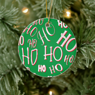 HO HO HO Jultext mönster vit grönt röd Julgransprydnad Keramik