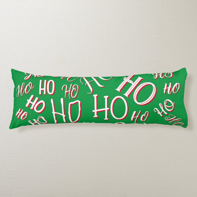 HO HO HO Jultext mönster vit grönt röd Kroppskudde (Framsidan)