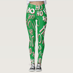 HO HO HO Jultext mönster vit grönt röd Leggings