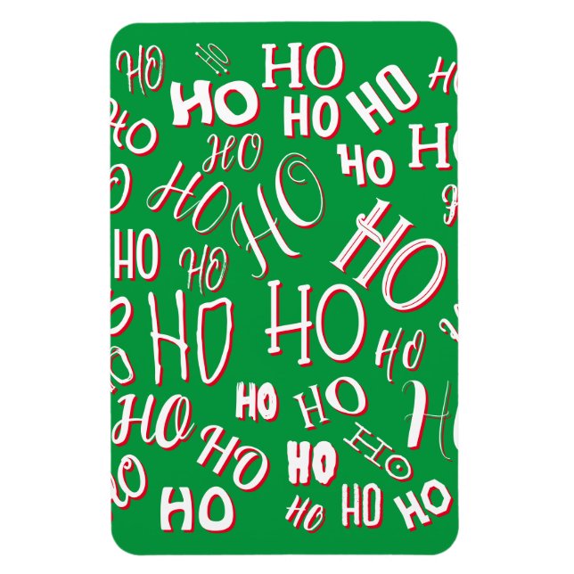 HO HO HO Jultext mönster vit grönt röd Magnet (Vertikal)