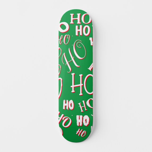 HO HO HO Jultext mönster vit grönt röd Mini Skateboard Bräda 18,5 Cm (Framsida)