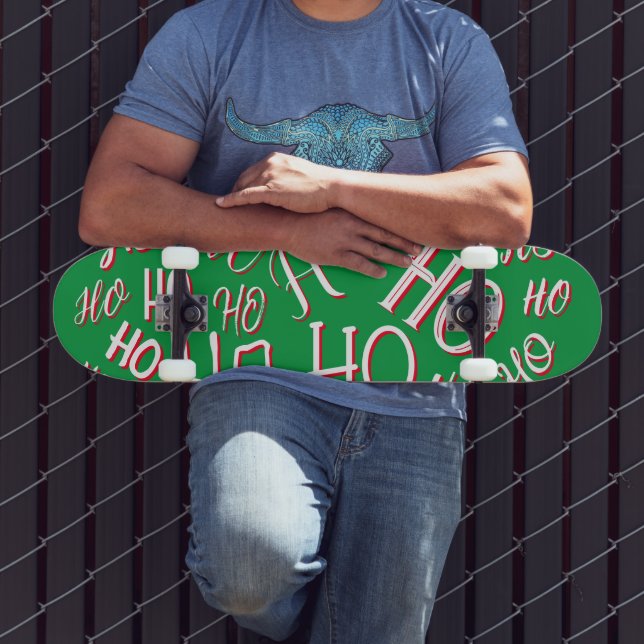 HO HO HO Jultext mönster vit grönt röd Mini Skateboard Bräda 18,5 Cm (Utomhus 3)