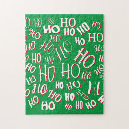 HO HO HO Jultext mönster vit grönt röd Pussel