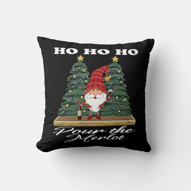Ho Ho Ho Jultomte Häll Upp Merloten Kudde (Framsida)