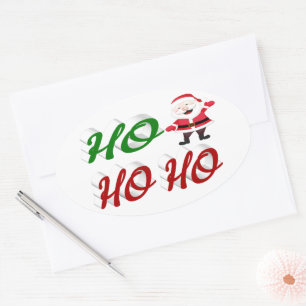 Ho Ho Ho Jultomten-skript för röd grönt vid jul Ovalt Klistermärke