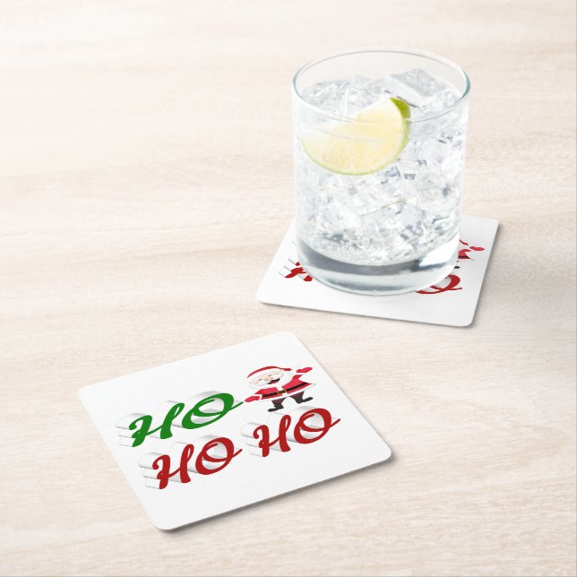 Ho Ho Ho Jultomten-skript för röd grönt vid jul Underlägg Papper Kvadrat (Insitu)