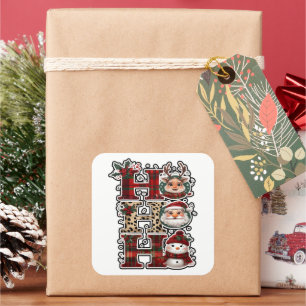 Ho Ho Ho Karaktärer Festiv Bokstavsstil Fyrkantigt Klistermärke