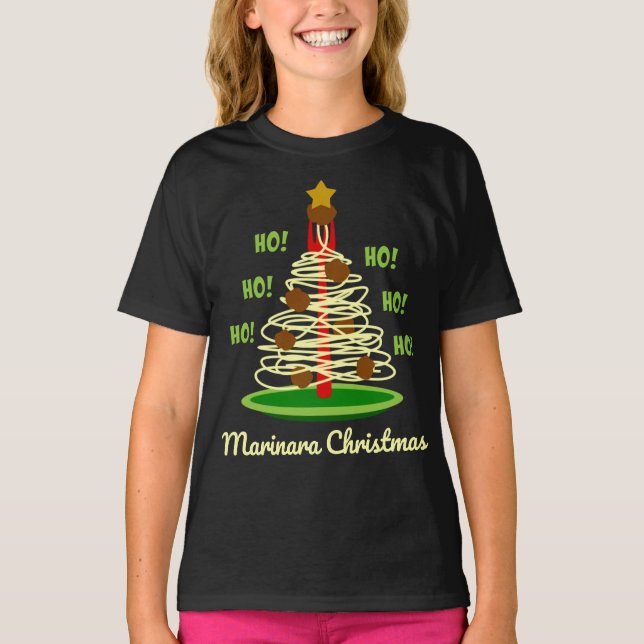 Ho! Ho! Ho! Marinara jul Pasta Träd T Shirt (Framsida)