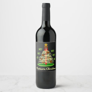 Ho! Ho! Ho! Marinara jul Pasta Träd Vinflaska Etikett