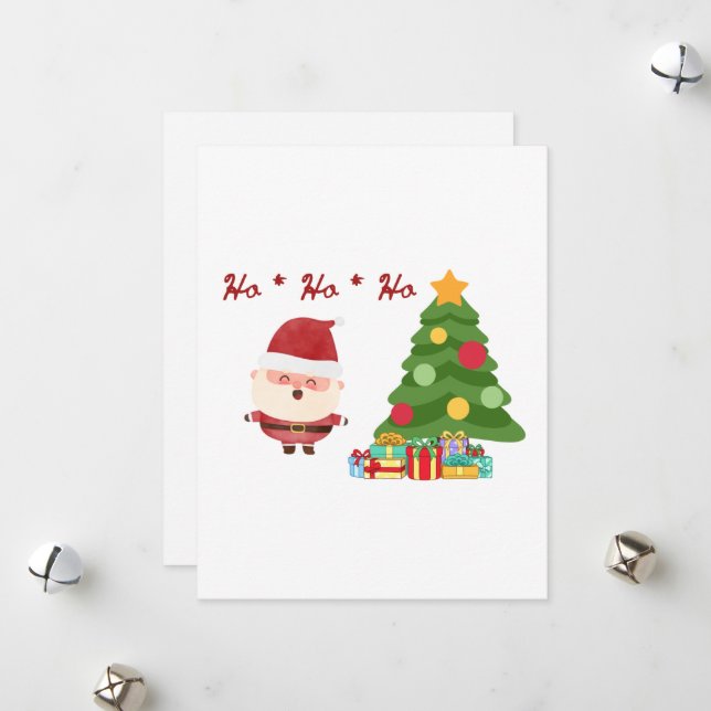Ho, Ho, Ho med Tomte och ett Träd på en  Julkort (Fram/Back In Situ)