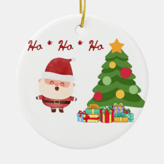 Ho, Ho, Ho med Tomte och Träd på en  Julgransprydnad Keramik