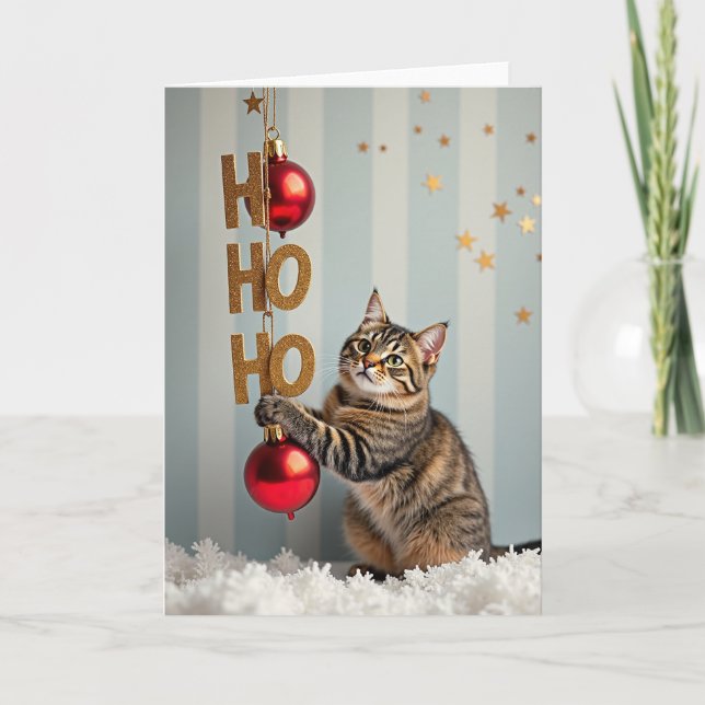 Ho Ho Ho Meowry Christmas Cat Kort (Framsida)