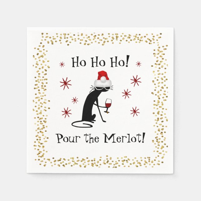 Ho Ho Ho Merlot Funny Kat jul-Vin-citat Pappersservett (Framsidan)