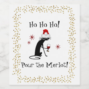 Ho Ho Ho Merlot Funny Kat jul-Vin-citat Vinflaska Etikett
