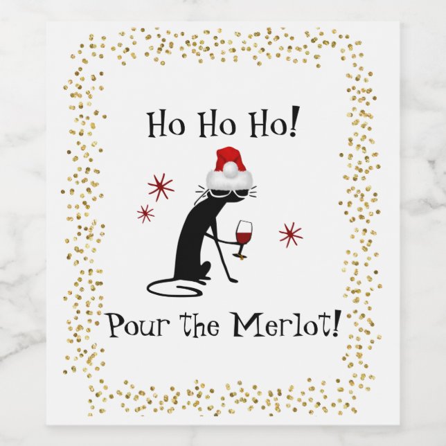 Ho Ho Ho Merlot Funny Kat jul-Vin-citat Vinflaska Etikett (Singel etikett)