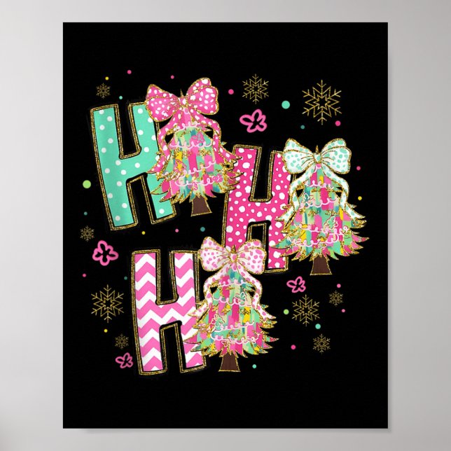 Ho Ho Ho Merry Christmas Coquette Bow Xmas Trees H Poster (Framsidan)