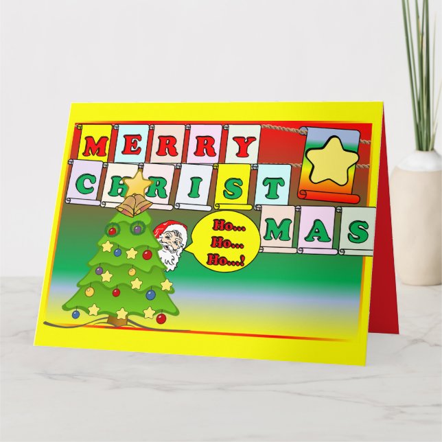 HO HO HO Merry Christmas &  Santa Card Kort (Framsida)