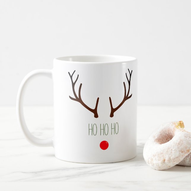 "Ho ho ho" Minimal Rudolph, Red Nested Reindeer Kaffemugg (Med munk)