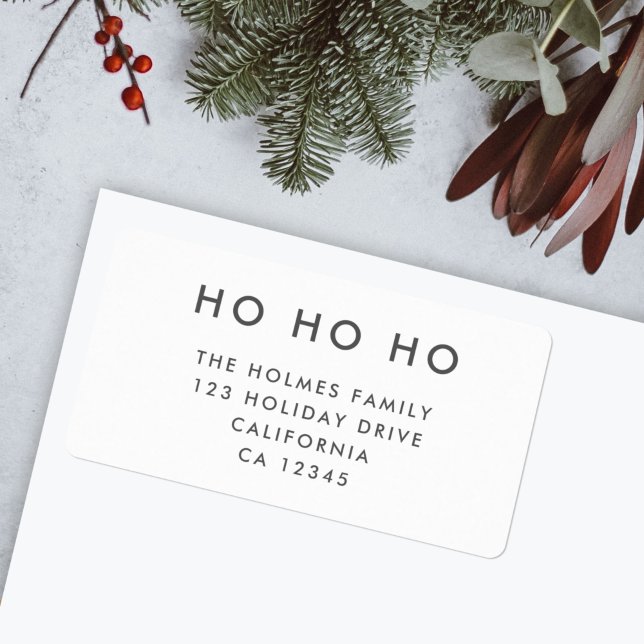 Ho Ho Ho | Minimalistisk ren, enkel, vit jul Adressetikett (Modern white “Ho Ho Ho” return address label by Guava for your festive mail)