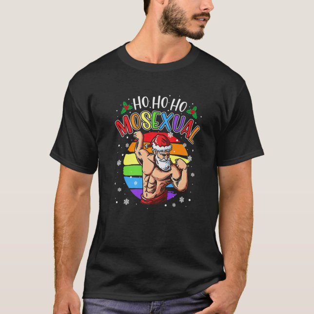 Ho Ho Ho Mosexual Gay Santa Costume Rainbow LGBT P T Shirt (Framsida)