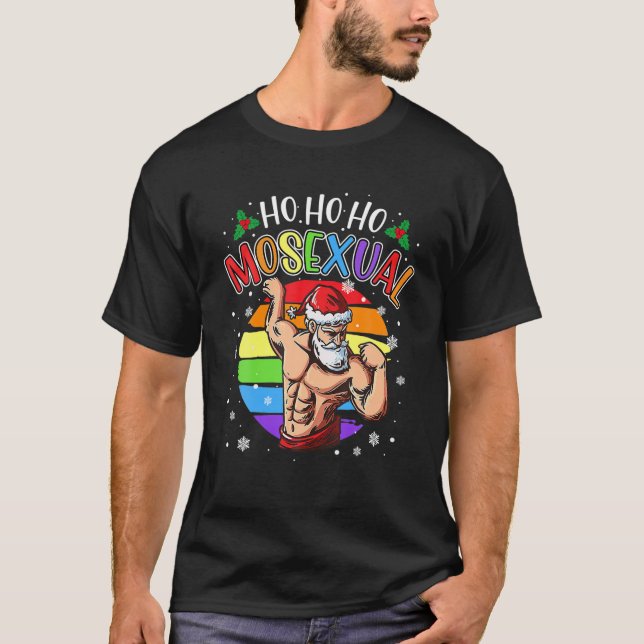 Ho Ho Ho Mosexual Gay Santa Costume Rainbow LGBT P T Shirt (Framsida)