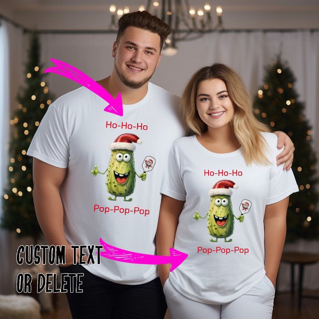 Ho-ho-ho och pop-pop-pickleball Julafton T Shirt (Funny customizable pickleball Christmas unisex t-shirt in many colors)
