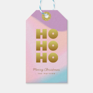 Ho Ho Ho   Pastellfärgad Rosa Gradient & Guld jul Presentetikett