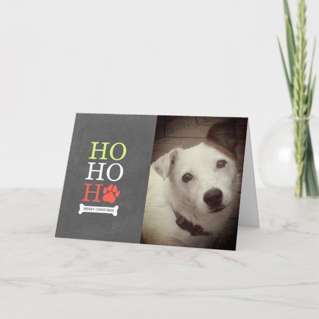 Ho Ho Ho Pawprint Hund Photo Jul - Red Grönt Helgkort (Framsida)