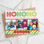 Ho Ho Ho Photo Collage Modern Helgdag Card Julkort<br><div class="desc">Den senaste julfotokortsdesignen har en fotokollage med plats för 3 av dina familjefotografier och färgstark roligt med vit helgdag som läser Ho Ho Ho God jul från Vår familj till Yours med en djärv, modig, modig, modig, rak gräns på grund. Anpassa designen till familjens namn och till året. Mekanisk och...</div>