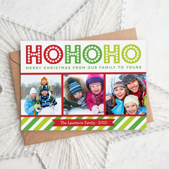 Ho Ho Ho Photo Collage Modern Helgdag Card Julkort (Skapare uppladdad)