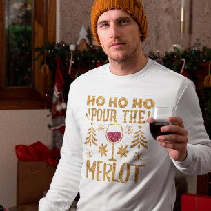 Ho Ho Ho Pour the Merlot Guld Glitter jul T Shirt