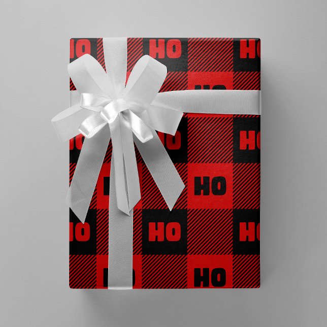 Ho Ho Ho Red & Black Chic Christmas Buffalo Plaid Presentpapper (Ho Ho Ho Red & Black Chic Christmas Buffalo Plaid Wrapping Paper)
