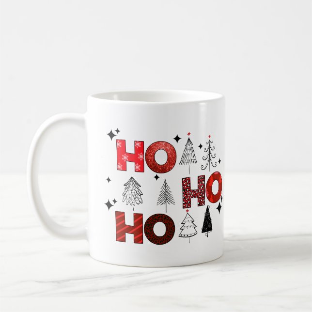 Ho Ho Ho Red Julgranar Winter Helgdagars Kaffemugg (Vänster)