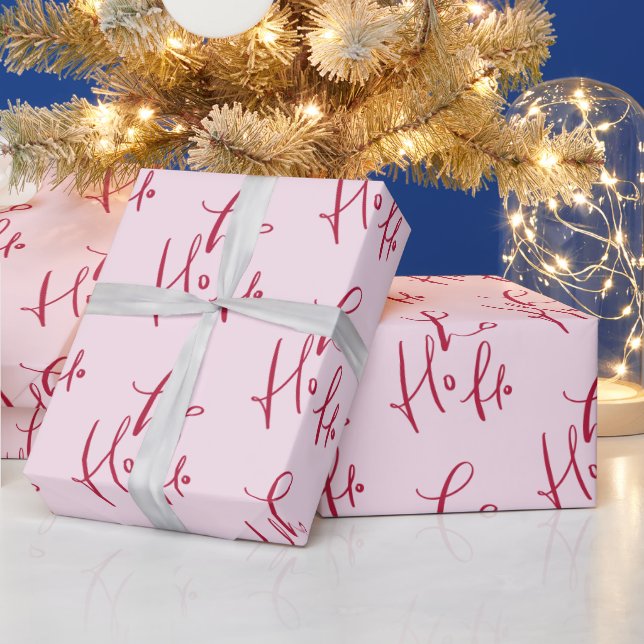Ho Ho Ho Red Script Helgdag Gift Wrapping Papper Presentpapper (Helgdagar)