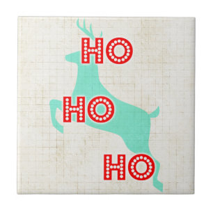 ho ho ho ren jultomte röd blå jul gammal kakelplatta