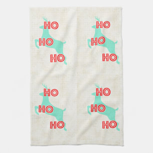 ho ho ho ren jultomte röd blå jul gammal kökshandduk