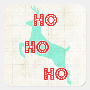 ho ho ho ren jultomte röd blå jul vintage fyrkantigt klistermärke
