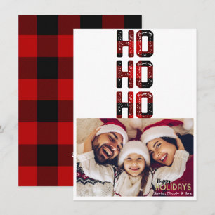 HO HO HO Röd Buffalo Plaid Julkort Inbjudningar