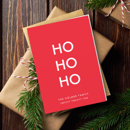 Ho Ho Ho | Röd jul Modern Minimalist enkel Helgkort