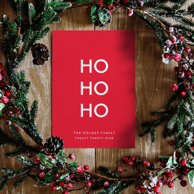 Ho Ho Ho | Röd jul Modern Minimalist enkel Julkort (Skapare uppladdad)